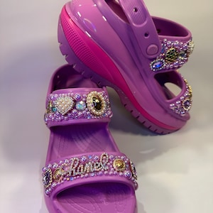 Customized Rhinestone Bling Mega Crush Croc Sandals, luxury clogs, teen gift, birthday shoe, bedazzled footwear, designer charms