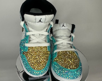 Jordan 1 Mids personalizadas con diamantes de imitación: zapatillas con brillo, en cualquier color