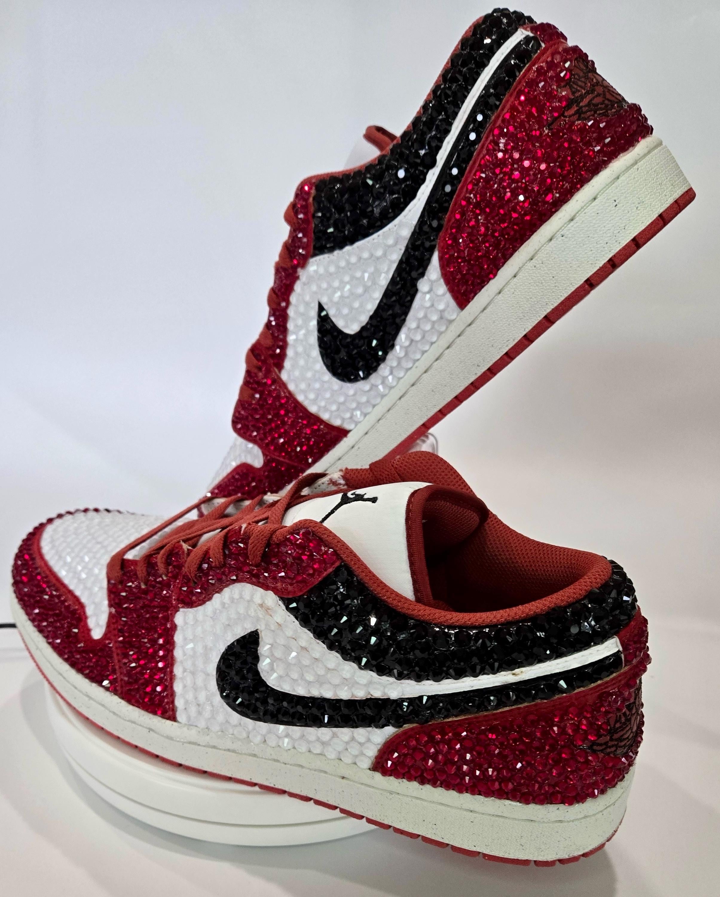 red and white glitter jordans