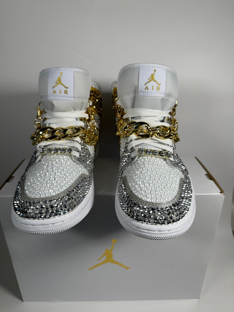 Jordan 1 Mids, Bling Rhinestone  bedazzled sneakers, Sneaker Ball, Prom, Formal, Quincenera, wedding sneaker,  groomsmen sneaker, Luxury Nikes, rhinestone shoes, sparkly shoes, custom trainers, Customized Jordans