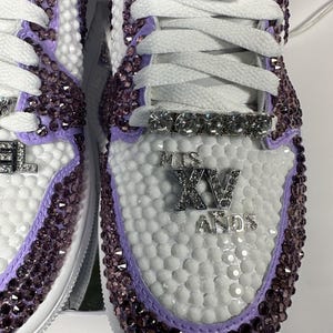 Bedazzled Purple Jordan 1 Mids Custom Rhinestone Sneakers, Bling Nikes, wedding shoes,  prom, sneaker ball, quinceanera