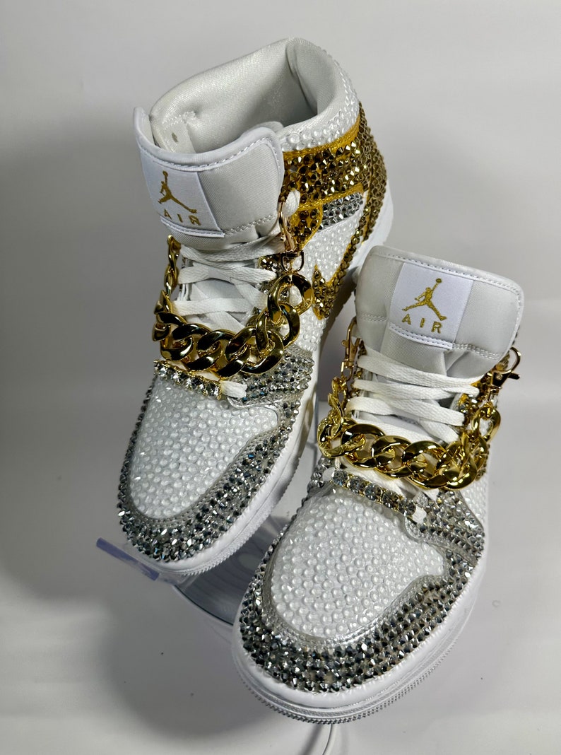 Jordan 1 Mids, Bling Rhinestone  bedazzled sneakers, Sneaker Ball, Prom, Formal, Quincenera, wedding sneaker,  groomsmen sneaker, Luxury Nikes, rhinestone shoes, sparkly shoes, custom trainers, Customized Jordans