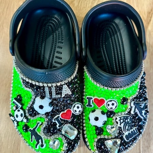 Soccer Crocs, Custom Rhinestone Bling Clogs, soccer team clogs  football baseball, basketball, soccer, cheer, softball,  bedazzled footwear