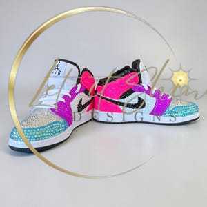 Blue Pink and Purple Rhinestone Sneakers, Colors fully customizable, Bedazzled Nikes, Bling Jordans image 13