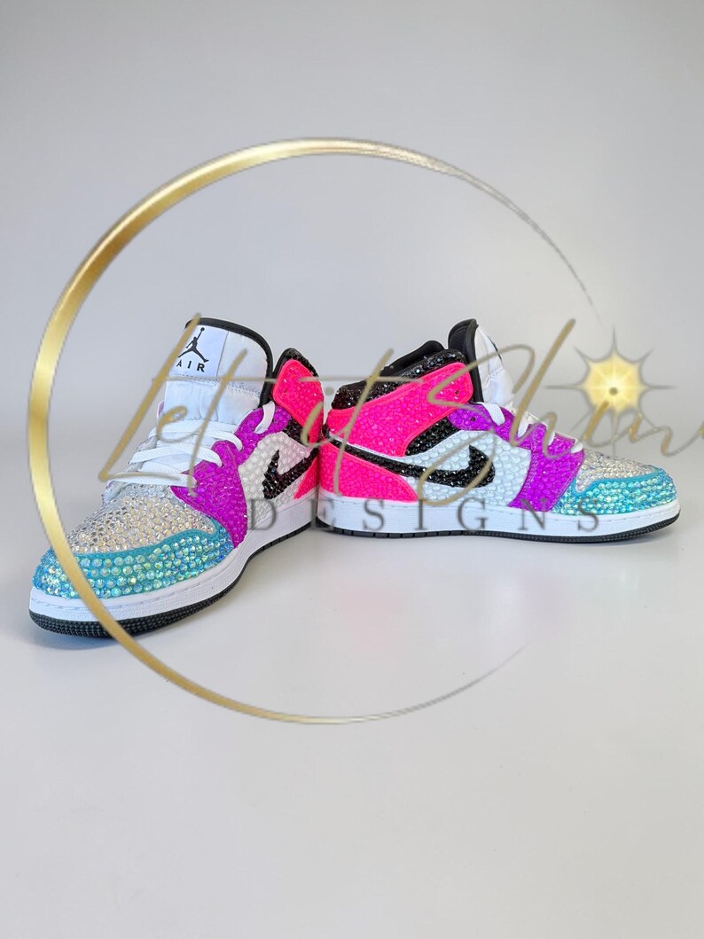 Blue Pink and Purple Rhinestone Sneakers, Colors fully customizable, Bedazzled Nikes, Bling Jordans image 13