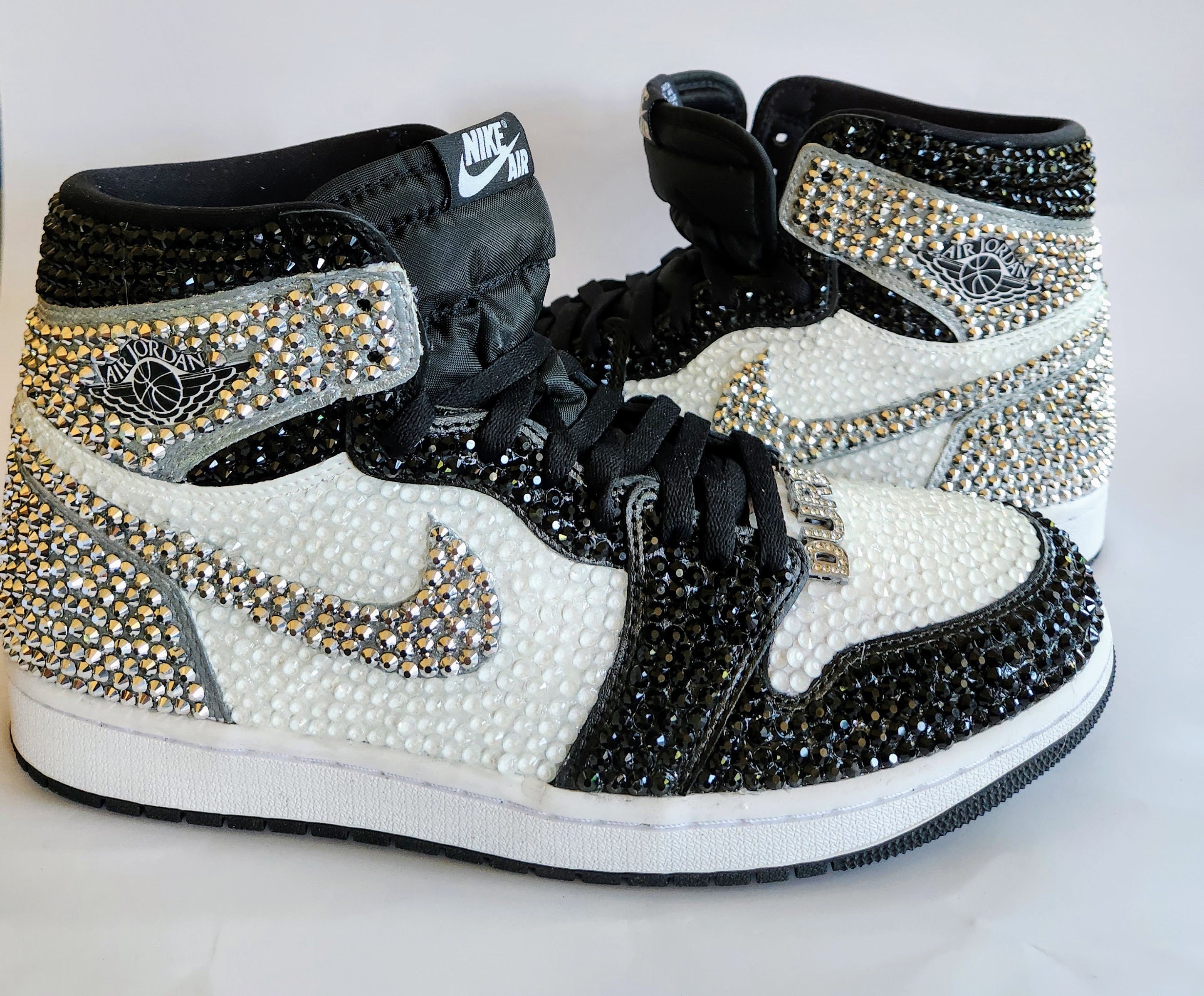 black and white sparkly jordans