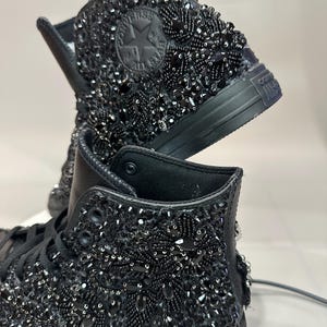 Bling Leather Chuck Taylor High Tops, Converse, Prom, Formal, wedding, quinceanera,  custom rhinestone bedazzled sneakers  hi tops, lace
