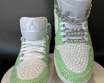 Jordan 1 Mids con diamantes de imitación personalizados, zapatillas con brillo, zapatos de fiesta