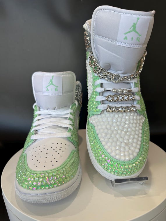Custom Rhinestone Jordan 1 Mids, Blinged Sneakers, Prom Shoes