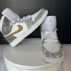 Silber Strass Jordan 1, Custom Bling Sneakers, schillernde Nikes