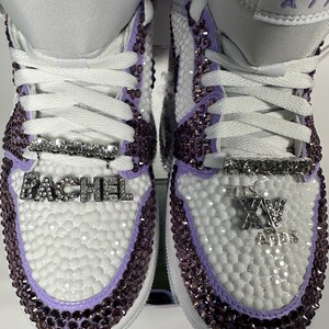 Bedazzled Purple Jordan 1 Mids Custom Rhinestone Sneakers, Bling Nikes, wedding shoes,  prom, sneaker ball, quinceanera