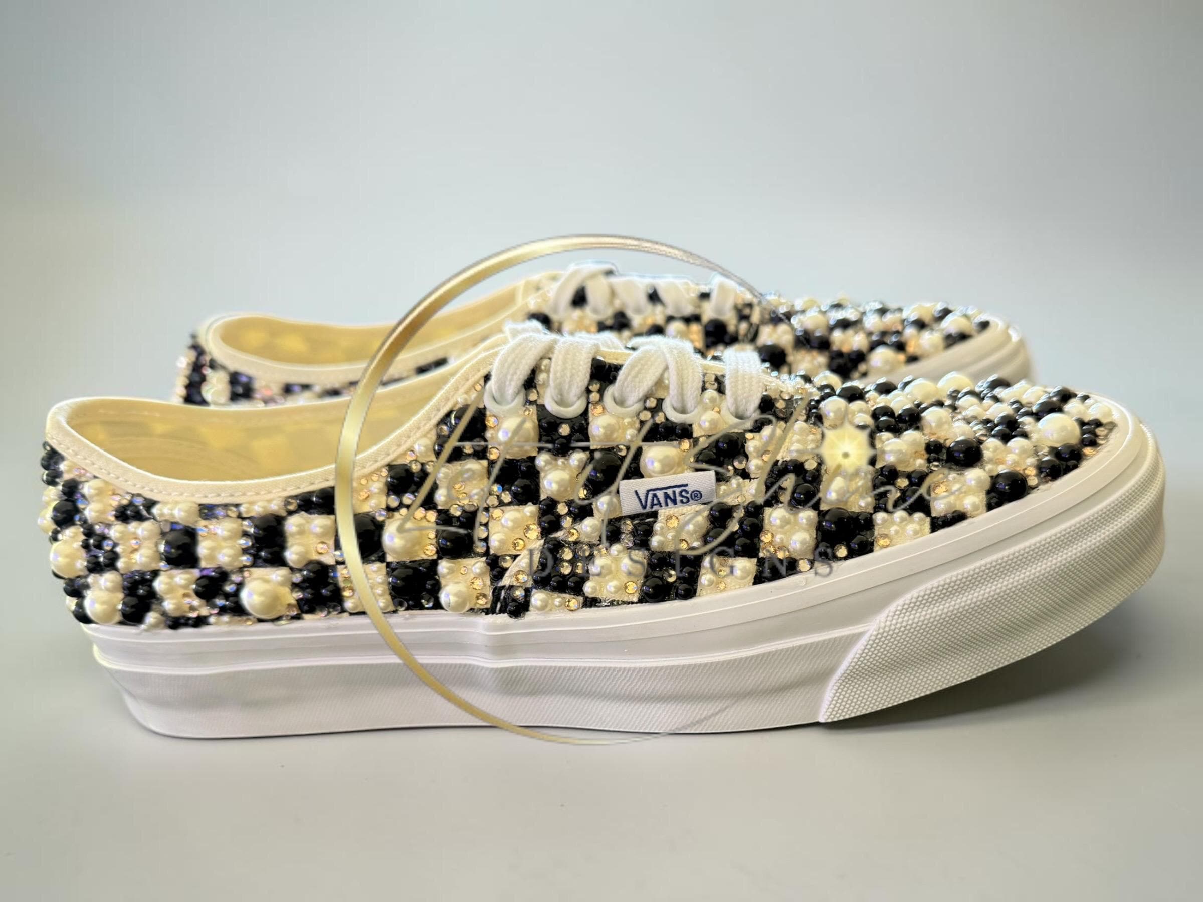 Custom Bling Checkerboard Authentic Vans, Rhinestone Pearl Sneakers - Etsy