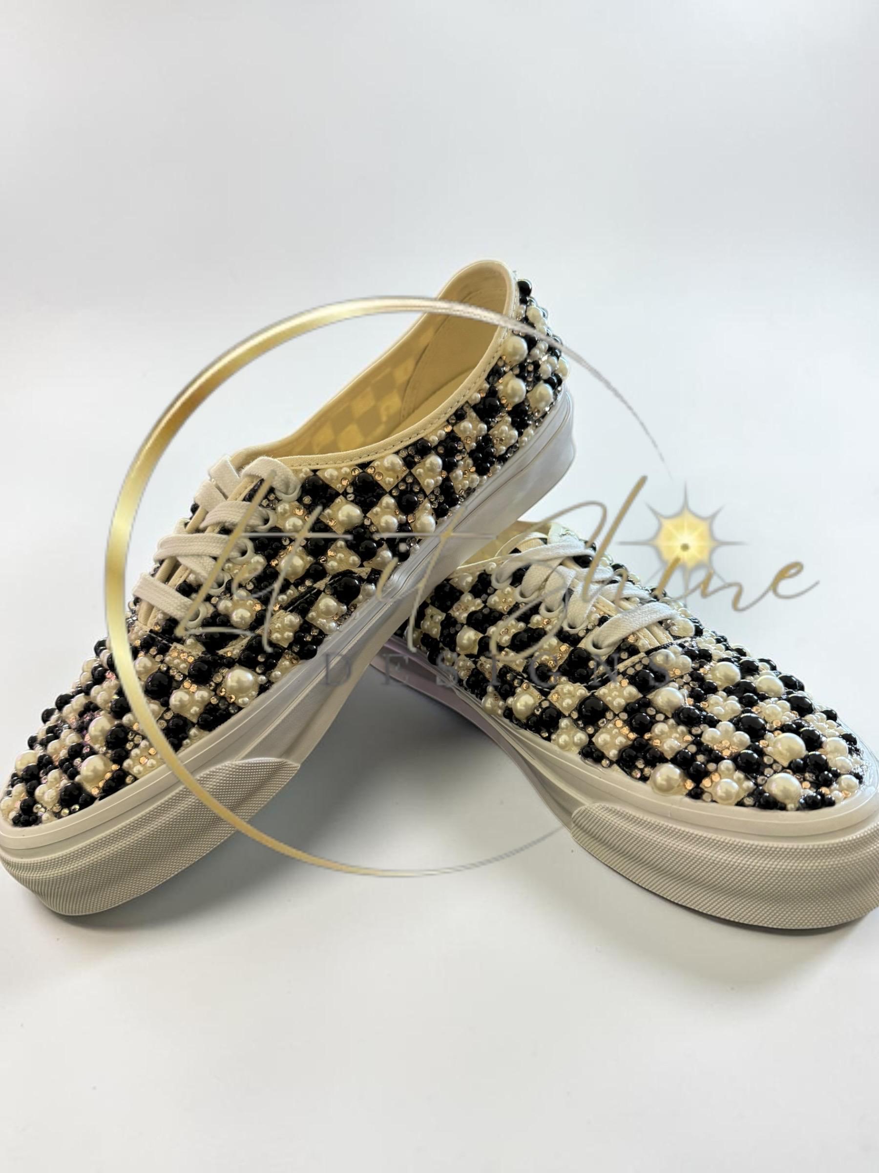 Custom Bling Checkerboard Authentic Vans, Rhinestone Pearl Sneakers - Etsy