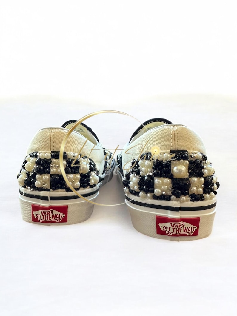 Custom Bling Checkerboard Vans, Rhinestone Pearl Slip-on Sneakers - Etsy