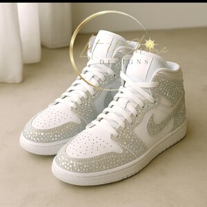 White Bling Wedding Jordans, Bedazzled Bridal shoes, Custom Rhinestone Sneakers, Bejeweled Nikes, image 2