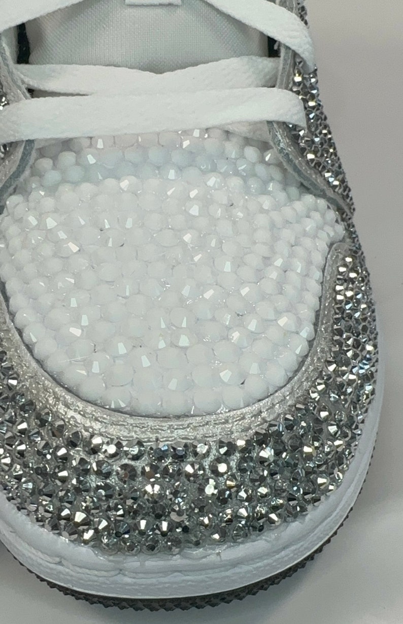 Silver/Black/White Jordan 1 Mids, Bling Rhinestone  bedazzled sneakers, Sneaker Ball, Prom, Formal, Quincenera, wedding sneaker,  groomsmen sneaker, Luxury Nikes, rhinestone shoes, sparkly shoes, custom trainers, Customized Jordans
