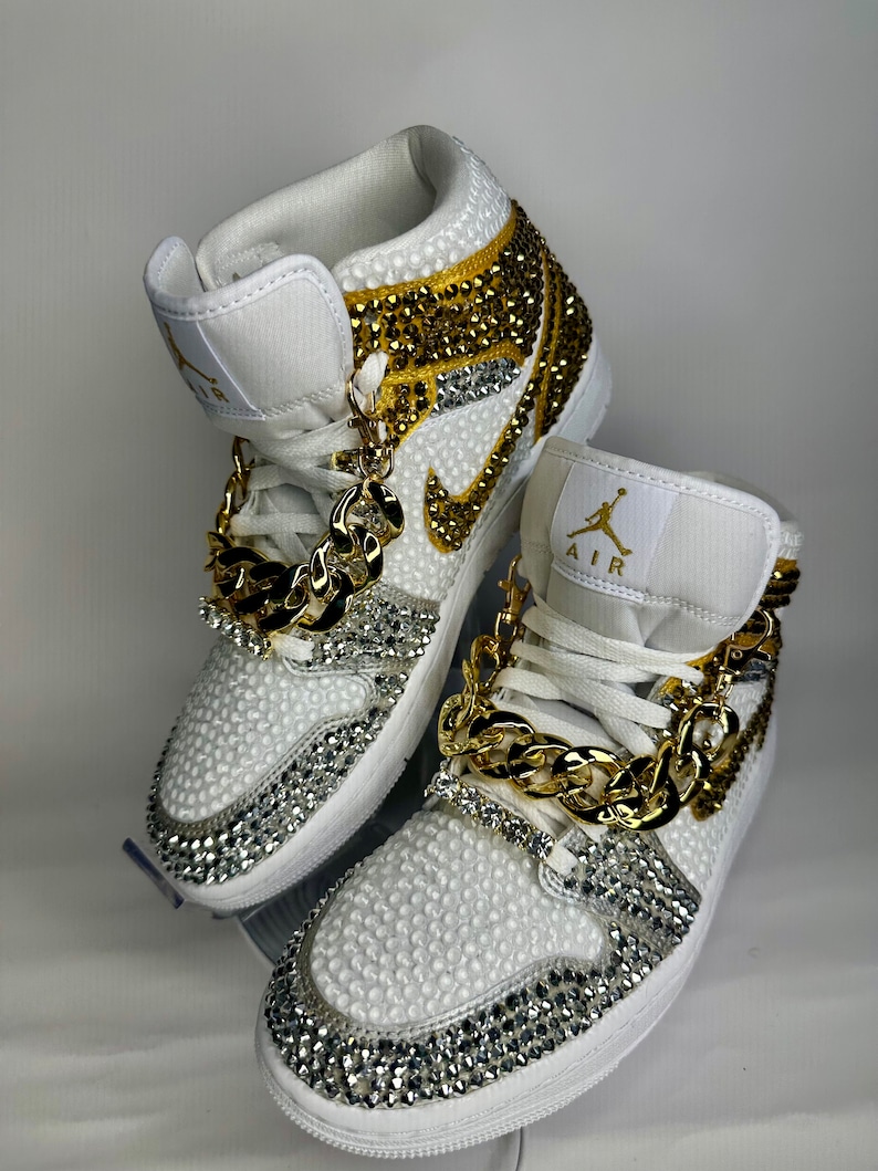 Jordan 1 Mids, Bling Rhinestone  bedazzled sneakers, Sneaker Ball, Prom, Formal, Quincenera, wedding sneaker,  groomsmen sneaker, Luxury Nikes, rhinestone shoes, sparkly shoes, custom trainers, Customized Jordans