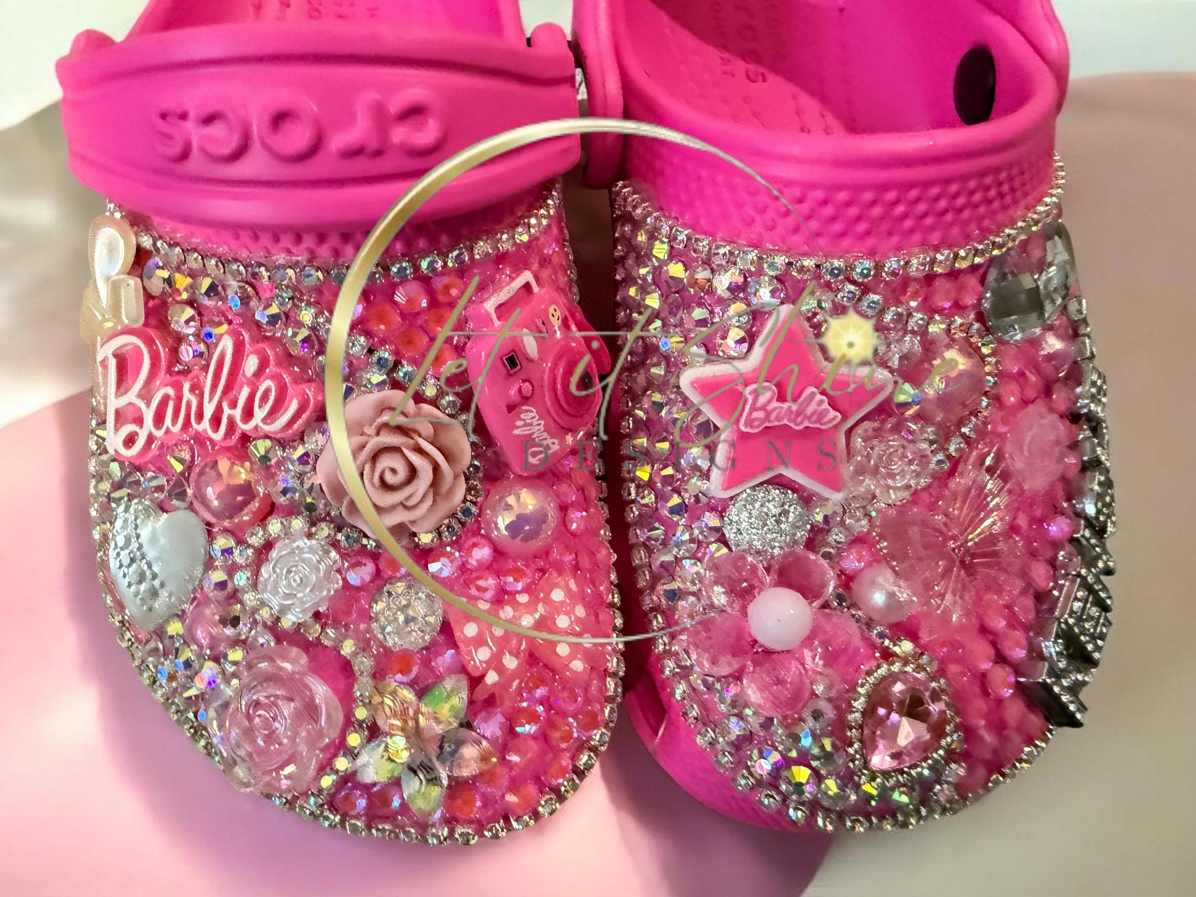 Bling Pink Crocs, Rhinestone Clogs, Bedazzled Footwear, Bejeweled