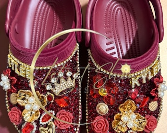 Bling Crocs, Red Custom Rhinestone  clogs, Cinderella crocs, bedazzled footwear