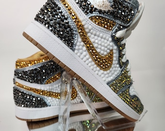 Gold Copper Silver Bling Jordan Mids- Custom Colors, Rhinestone