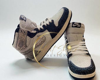 Custom Rhinestone Air Jordan 1 High OG Sneakers, Bedazzled Nikes