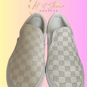 Bling Wedding Vans, Custom Rhinestone Slip on Sneakers, Pearl Enhanced ...