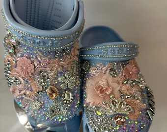 Bling Blue Cinderella Crocs, zoccoli di lusso con strass personalizzati, colori personalizzati