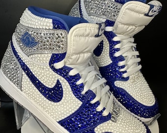 Air Jordan 1 High OG o Mids azules con diamantes de imitación, zapatillas personalizadas con brillo, Nike con adornos deslumbrantes