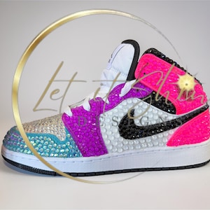Blue Pink and Purple Rhinestone Sneakers, Colors fully customizable, Bedazzled Nikes, Bling Jordans image 1