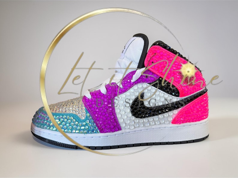 Blue Pink and Purple Rhinestone Sneakers, Colors fully customizable, Bedazzled Nikes, Bling Jordans image 1
