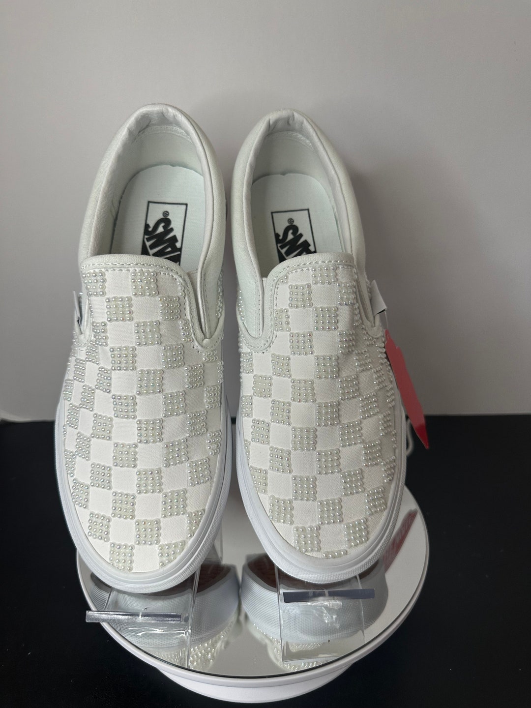 Bling Wedding Vans, Custom Rhinestone Slip on Sneakers, Pearl Enhanced ...