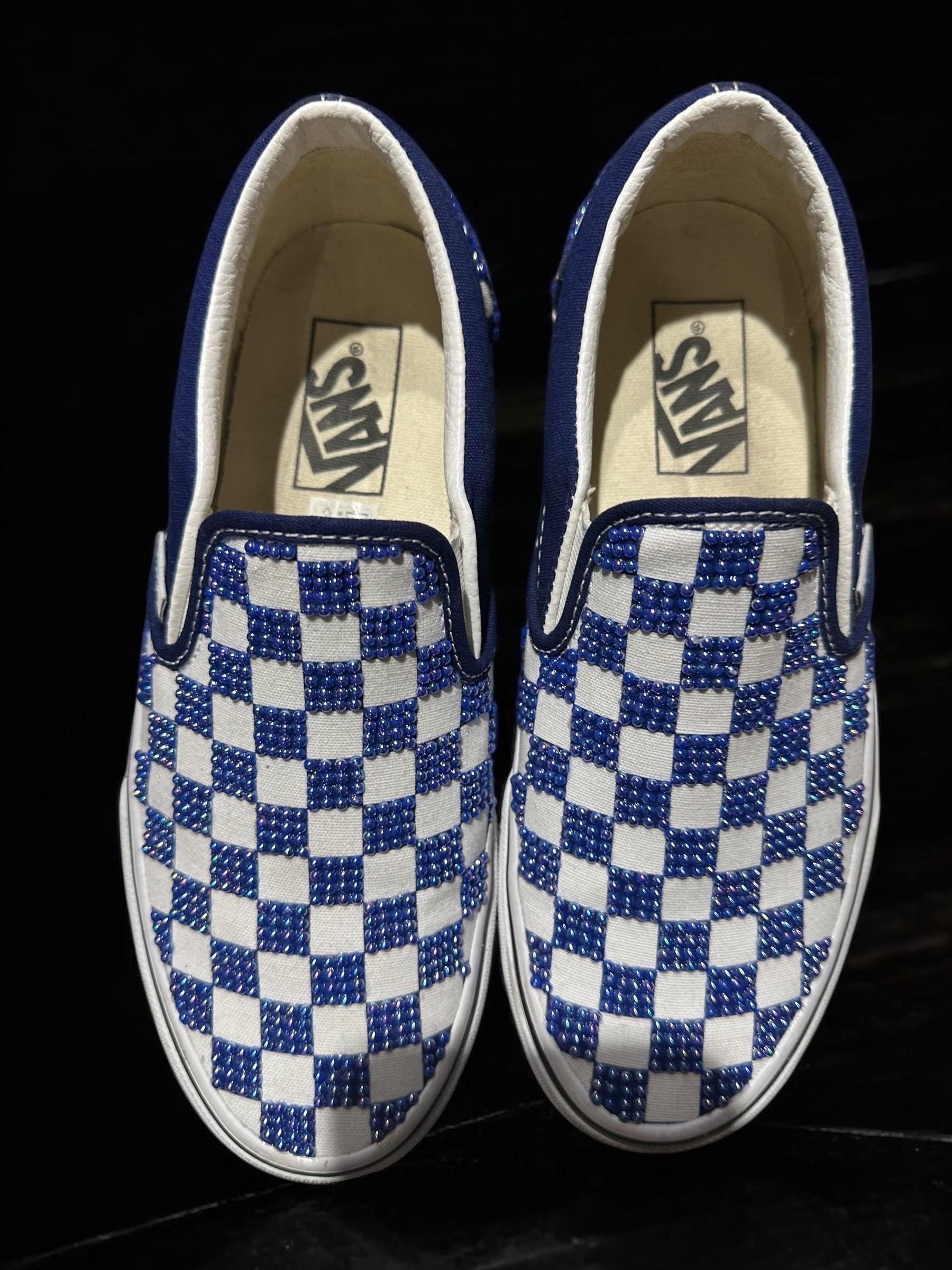 Custom Bling Checkerboard Vans, Rhinestone Pearl Slip-on Sneakers - Etsy