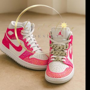 Pink Ombré  Rhinestone Jordan 1 Mids , Bedazzled Nikes, Bling Sneakers prom shoe, sneaker ball, quinceanera, Bat mitzvah