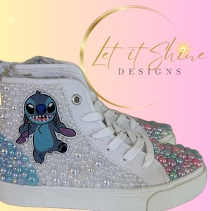 Zapatillas Bling - Stitch u otro personaje, zapatillas altas deslumbradas, zapatillas de pedrería, regalo de cumpleaños, zapatos de Disney
