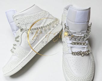Zapatillas de boda con diamantes de imitación, Nike Jordans de novia deslumbrantes, zapatos personalizados