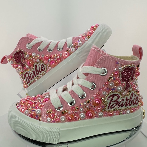 Barbie Bling Sneakers  or other character, bedazzled high tops,  rhinestone trainers, birthday gift, toddler shoe, customized colors