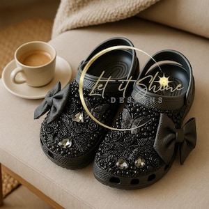 Black Rhinestone Crocs, Handmade Bedazzled Clogs