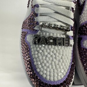Bedazzled Purple Jordan 1 Mids Custom Rhinestone Sneakers, Bling Nikes, wedding shoes,  prom, sneaker ball, quinceanera