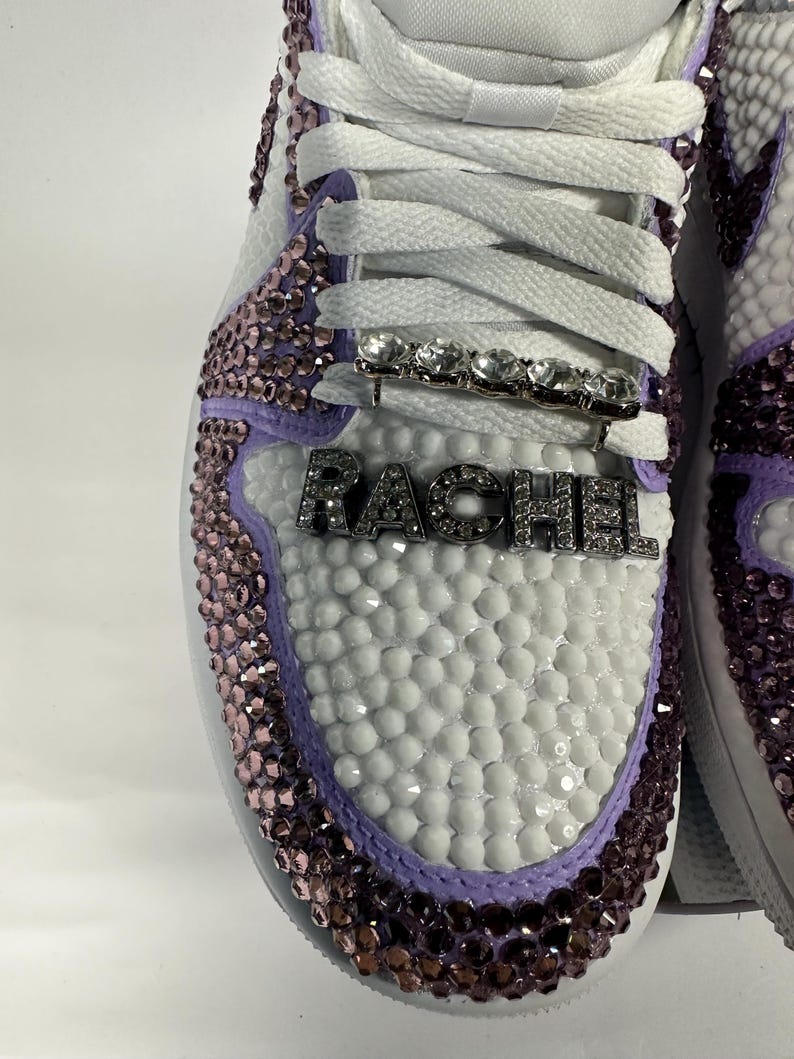 Bedazzled Purple Jordan 1 Mids Custom Rhinestone Sneakers, Bling Nikes, wedding shoes,  prom, sneaker ball, quinceanera