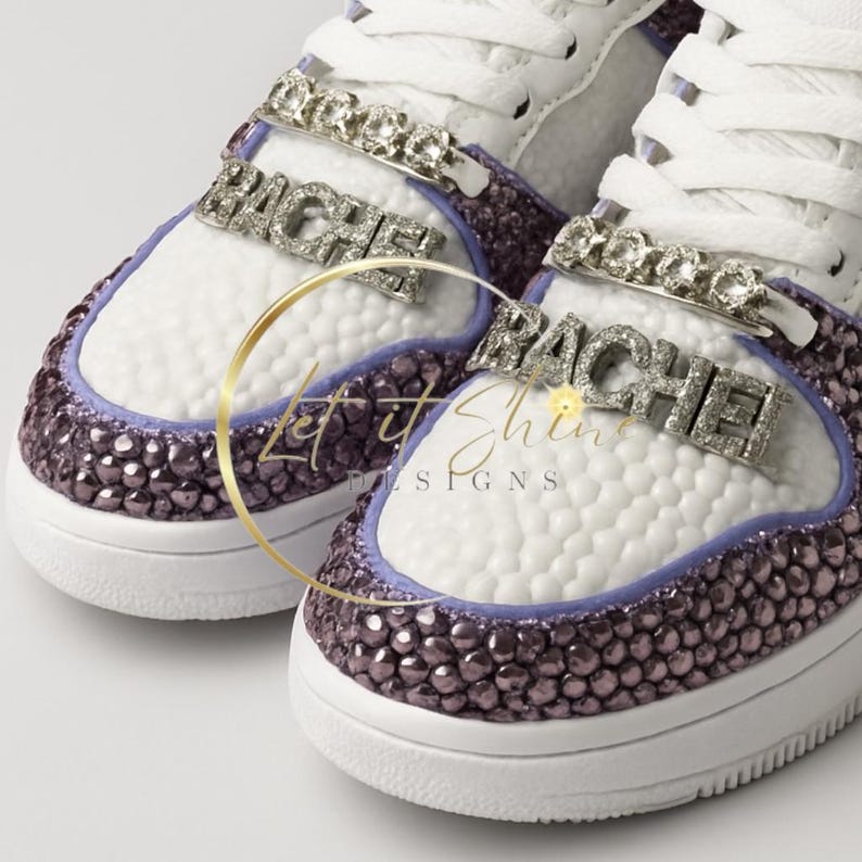 Bedazzled Purple Jordan 1 Mids Custom Rhinestone Sneakers, Bling Nikes, wedding shoes,  prom, sneaker ball, quinceanera