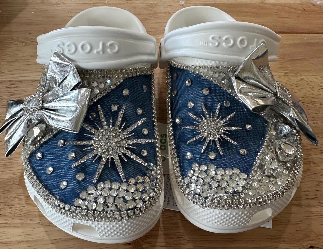 Denim and Diamonds Crocs, Rhinestone Bling Custom Clogs, Bedazzled ...