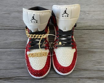 Fully Blinged Air Jordan High OG or Mids Chicago Colorway