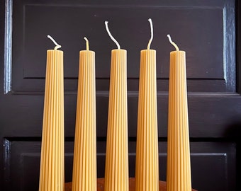 100% pure raw beeswax taper candles – 9” Ribbed Taper