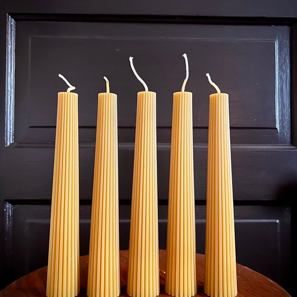 100% pure raw beeswax taper candles – 9” Ribbed Taper