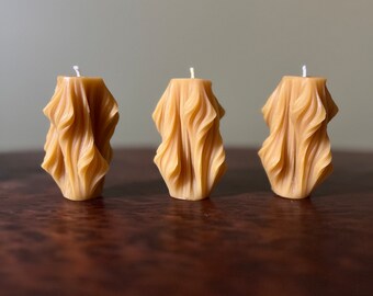 Set of Three 100% Pure Raw Beeswax Candles - 3.3" Swirl Votive