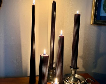 Black Beeswax: 100% Raw Beeswax Candles – Tapers and Pillars in Vintage Black – Witchy Halloween Candles