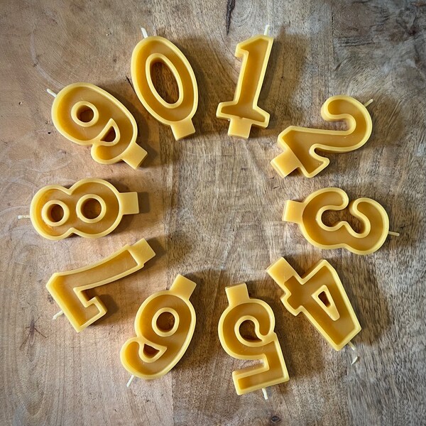 100% Raw Beeswax Birthday Number Candles – birthday decor, event decor, cottage core, cake topper, natural number candles