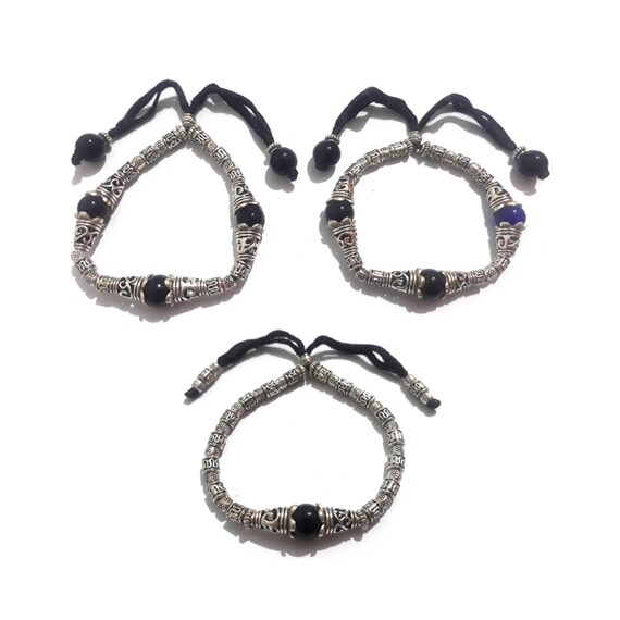 Bracelet Homme/Femme Fait Main Marocain - Cordon Métal Et Pierre D'agate, Ajustable, Style Berbère Vintage