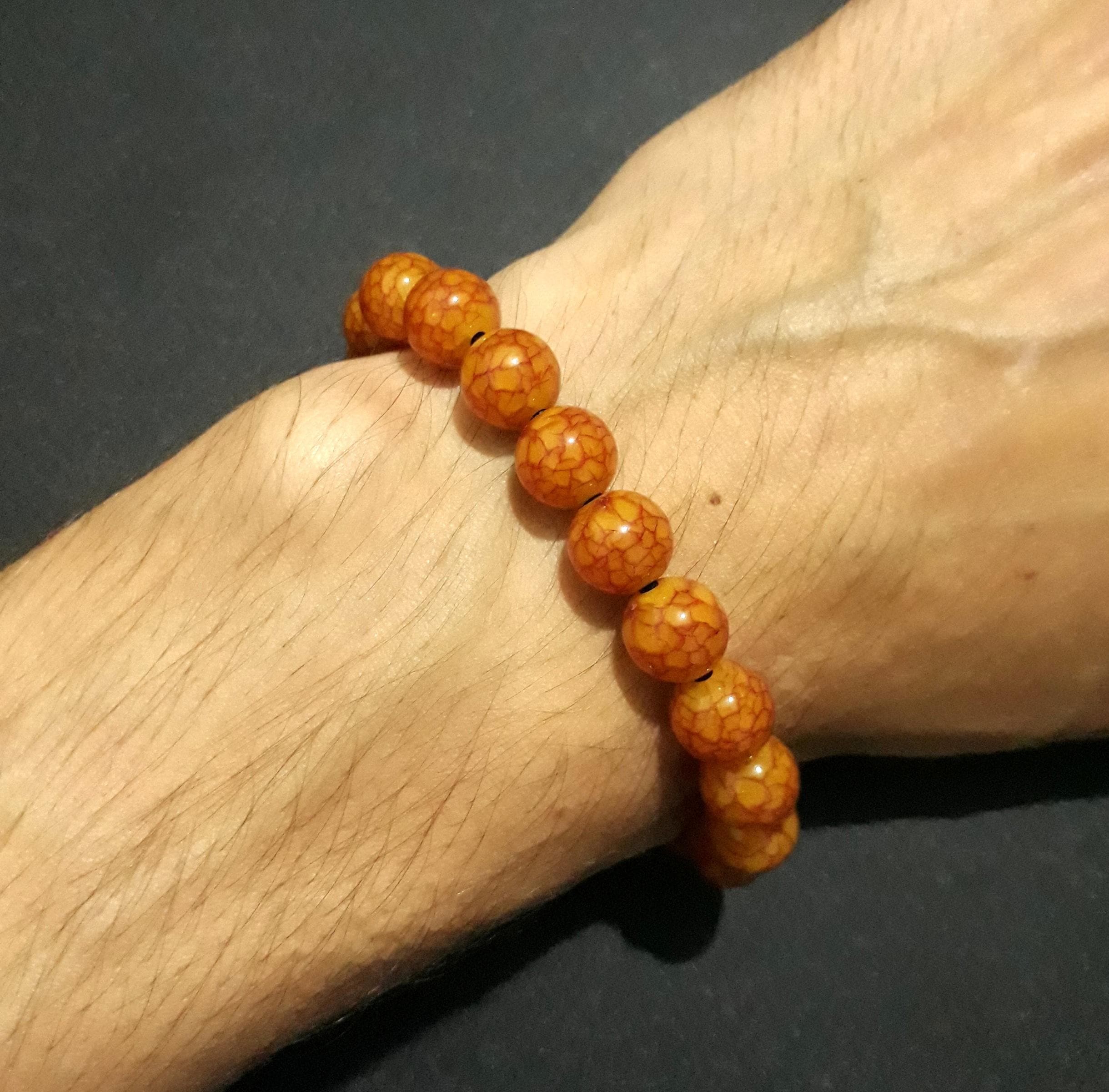 Bracelet Fait Main Imitation Ambre Marocain - Perles Onex, Métal, Ajustable