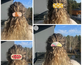 Barette per capelli, Fermaglio per capelli punch, Barette francese, Fermaglio per capelli ricamato, Barette per capelli trapuntata fatta a mano, Barette per capelli con fiori, Accessori punch